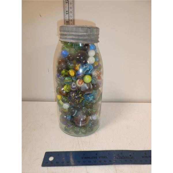 Glass Jar with Old Vintage  Marbles