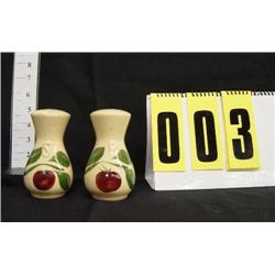 Watt pottery salt/pepper shakers, 2 leaf/1 apple