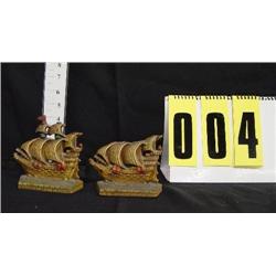 Cast iron ship bookends, 3 1/2" & 4 1/2"