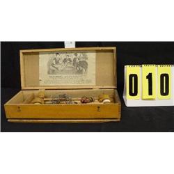 Table croquet set in wooden, hinged box