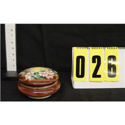 6" Limoges powder box, brown w/pink flowers