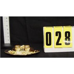 8" Limoges double ink well, brown w/yellow