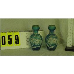 2 - 8 1/2" Bristol aqua vases, winter scene