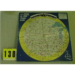 Mobil tin wall mounted travel map, 28"x28"