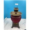 Image 2 : Vintage Victorian Satin Red Oil Lamp  Made in America