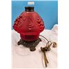 Image 1 : Antique Victorian Satin Red Glass Lamp (Missing Top) 12"H