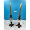 Image 1 : Pair of Bronze w/Crystal Elegant Candle Holders 10"H
