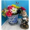 Image 1 : Artificial Flowers 11H & Garden Statue 15H
