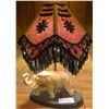 Image 1 : Victorian Style Lamp Shade With Beaded Tassels With Elephant Base 18H