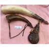 Image 1 : 2 Hand Carved Vintage Powered Horns With Flask