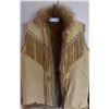 Image 1 : Handmade Vintage Fringed Leather Vest Fits like Woman Medium or Mens small Tan