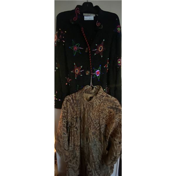 Black With Beaded Floral Design Cardigan & Animal Print Slinky Jacket Woman Large size 42