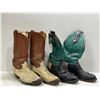 Image 1 : Western Leather Cowboy Boots X 2 Turquoise & Black Pair Tan and Cream colour Mens M to L