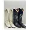 Image 1 : 2 Pairs of Vintage Womans Cowgirl Boots White Pair and Black Pair Approx Size 7 to 8