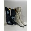 Image 1 : Two Pairs of Ladies Boots 1 Black with flower CowGirl Boots 1 Knee High White Soft Shell Boot