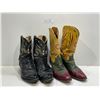 Image 1 : Two large Mens Cowboy Boots Coloured yellow red green and Black Pair