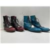 Image 1 : Vintage Fringed Lace Up Leather Multi coloured Roper Boots X 2  Ladies Size 7-8