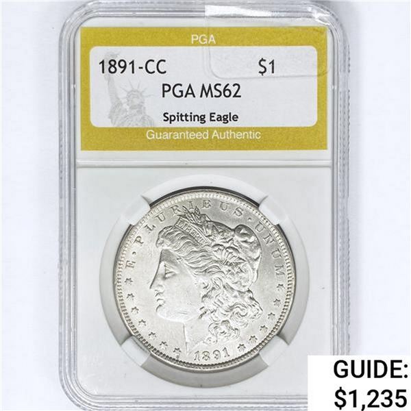 1891-CC Morgan Silver Dollar PGA MS62 Spit. Eagle