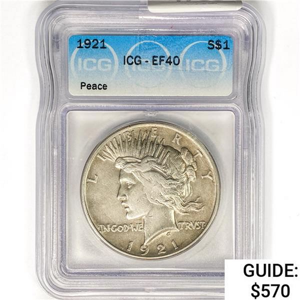 1921 Silver Peace Dollar ICG EF40