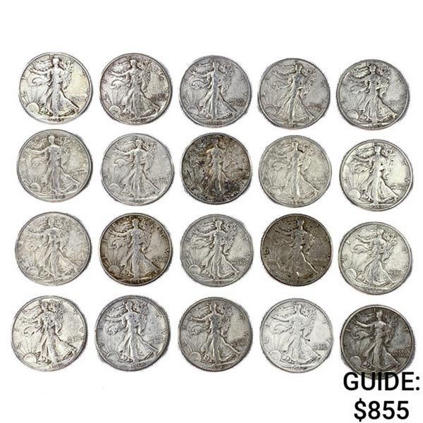 1934-1946 Walking Liberty Half Dollars (20 Coins