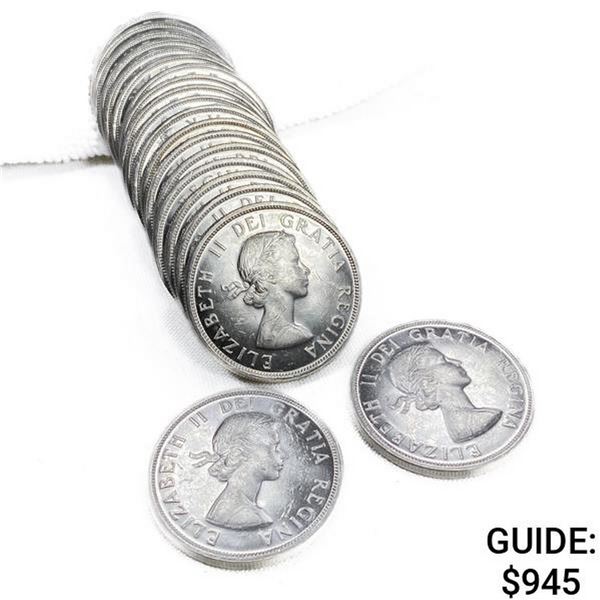1960 Canadian Silver Dollar .82oz (Roll of 20)