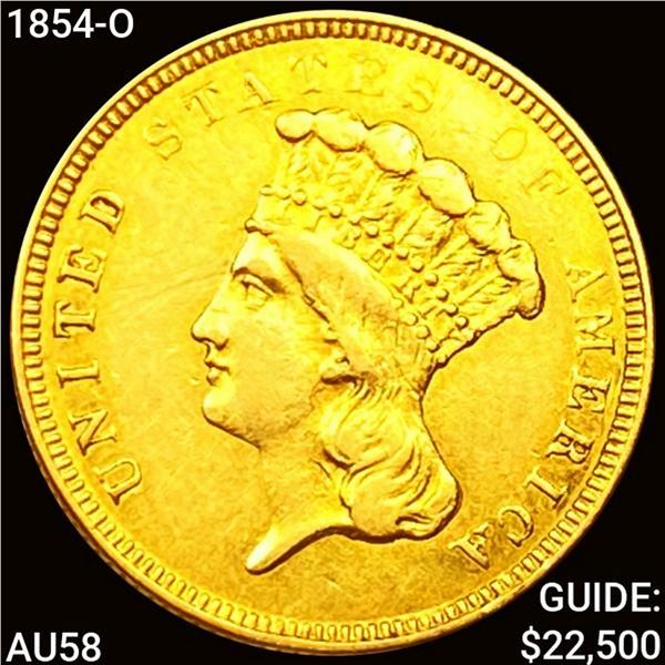 1854-O $3 Gold Piece CHOICE AU