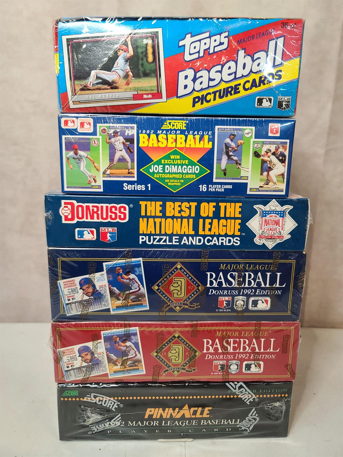 Lot of 6 Sealed Baseball Trading Card Boxes in Plastic Bosley Auctioneers