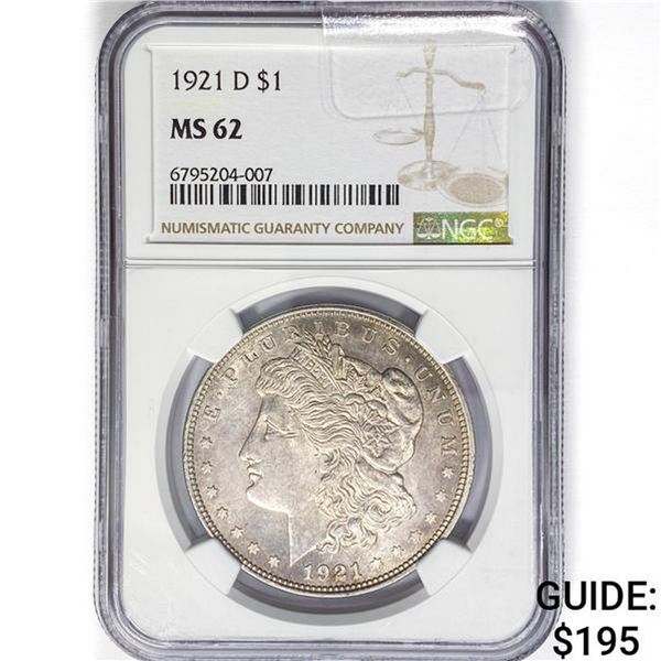 1921-D Morgan Silver Dollar NGC MS62