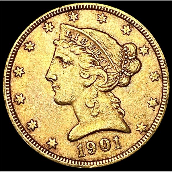1901-S $5 Gold Half Eagle CLOSELY UNCIRCULATED