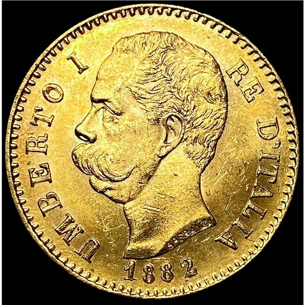 1882 Italy .1867oz Gold 20 Lire UNCIRCULATED