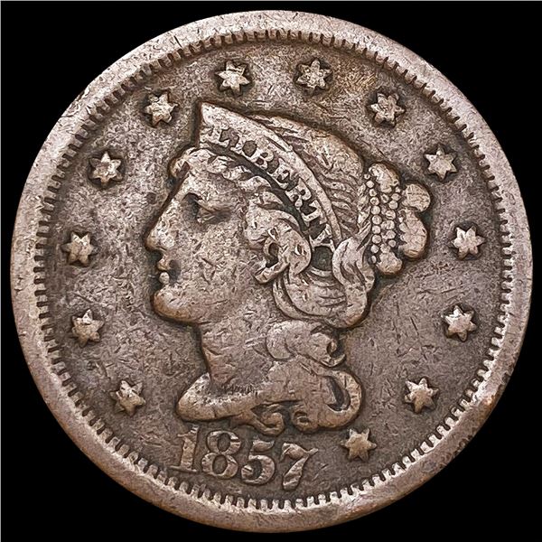 1857 Braided Hair Large Cent NICELY CIRCULATED