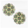 Image 1 : Estate 18k Gold Emerald Ruby Diamond Daisy Flower Large Colorful Button Earrings