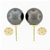 Image 3 : Simple Classic 18k Gold Large 10.75mm Round Gray Tahitian Pearl Stud Earrings