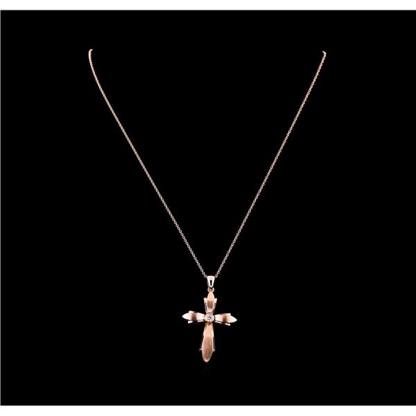 0.18 ctw Diamond Cross Pendant With Chain - 14KT Rose Gold