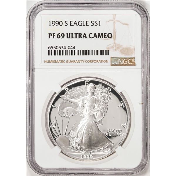 1990-S Proof $1 American Silver Eagle Coin NGC PF69 Ultra Cameo