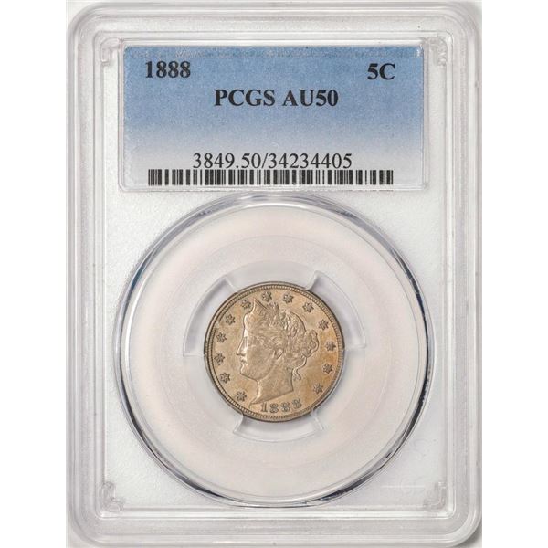 1888 Liberty V Nickel Coin PCGS AU50