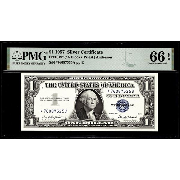 1957 $1 Silver Certificate STAR Note Fr.1619* PMG Gem Uncirculated 66EPQ