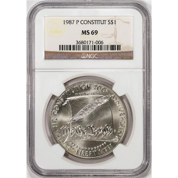 1987 -P $1 Constitution Commemorative Silver Dollar Coin NGC MS69