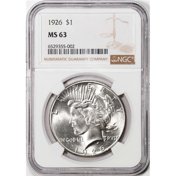 1926 $1 Peace Silver Dollar Coin NGC MS63