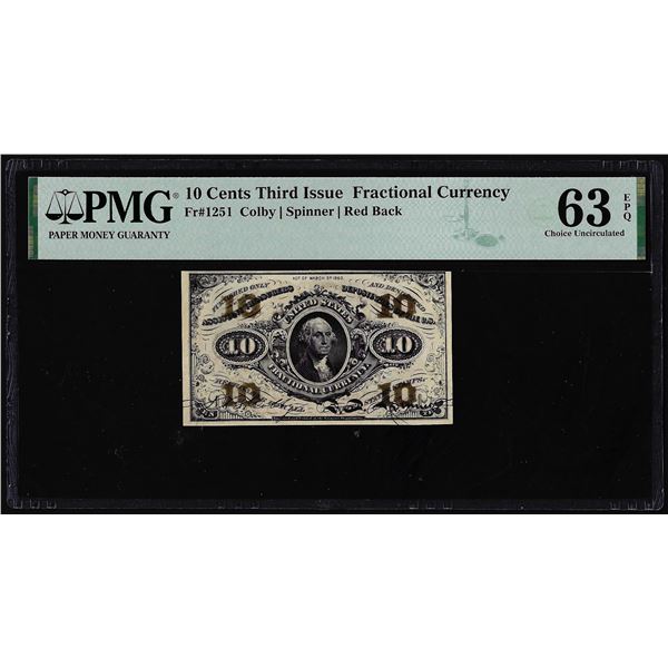 1863 Third Issue 10 Cents Fractional Currency Note Fr.1251 PMG Ch. Uncirculated 63EPQ