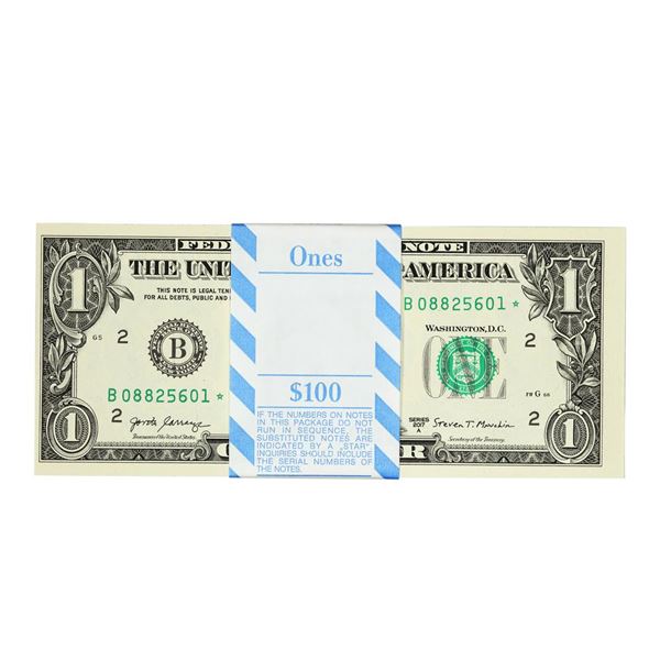 Pack of (100) Consecutive 2017A $1 Federal Reserve Star Notes New York