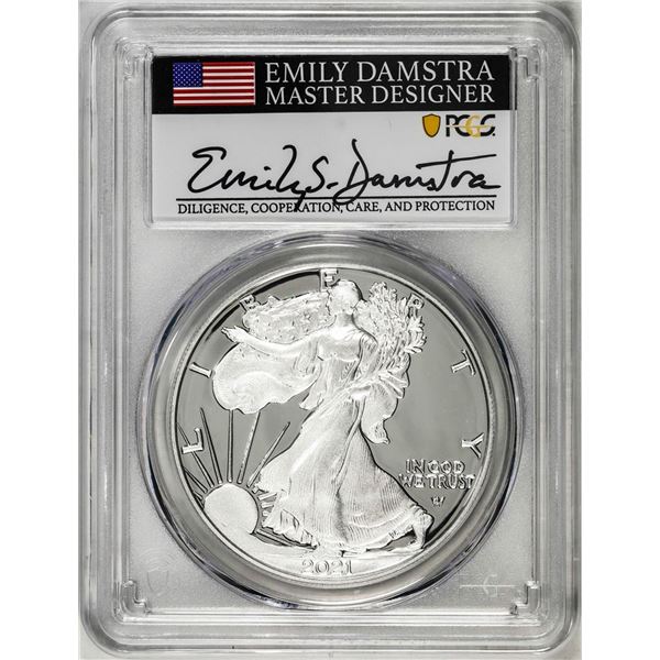 2021-S Type 2 $1 American Silver Eagle Coin PCGS PR70DCAM Emily Damstra Signature FS