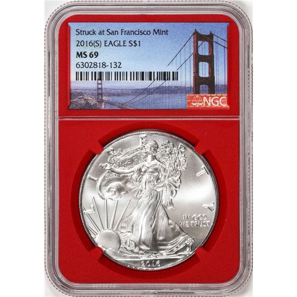 2016-(S) $1 American Silver Eagle Coin NGC MS69 Struck at San Francisco Red Core