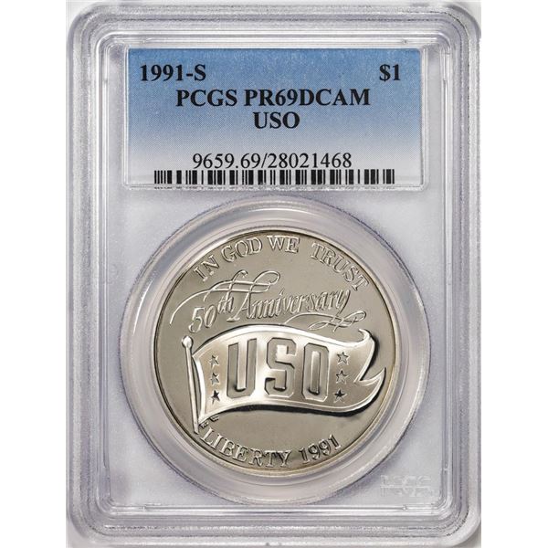 1991-S $1 Proof USO Commemorative Silver Dollar Coin PCGS PR69DCAM