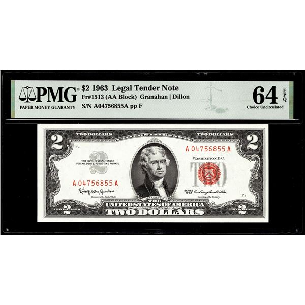 1963 $2 Legal Tender Note Fr.1513 PMG Choice Uncirculated 64EPQ