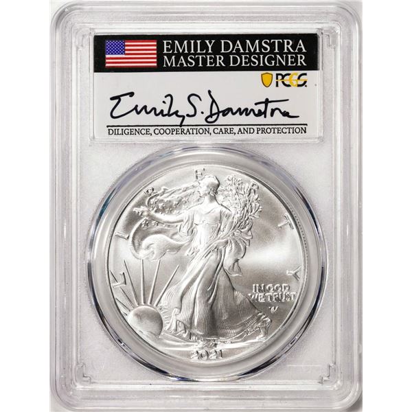 2021 Type 2 $1 American Silver Eagle Coin PCGS Gem Uncirculated Damstra Signature