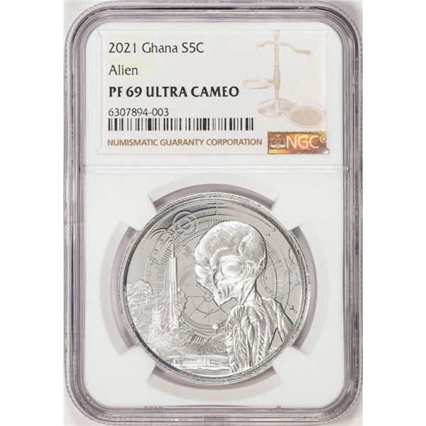 2021 Ghana 5 Cedis Proof Alien 1oz Silver Coin NGC PF69 Ultra Cameo