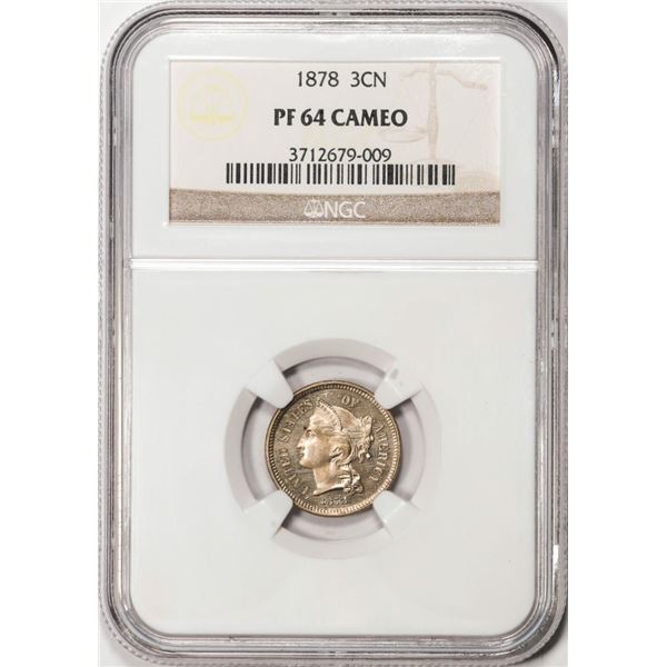 1878 Proof Three Cent Nickel Coin NGC PF64 Cameo