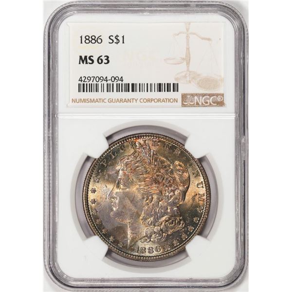 1886 $1 Morgan Silver Dollar Coin NGC MS63 Amazing Toning
