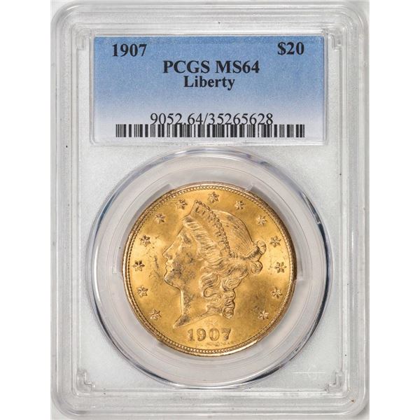 1907 $20 Liberty Head Double Eagle Gold Coin PCGS MS64